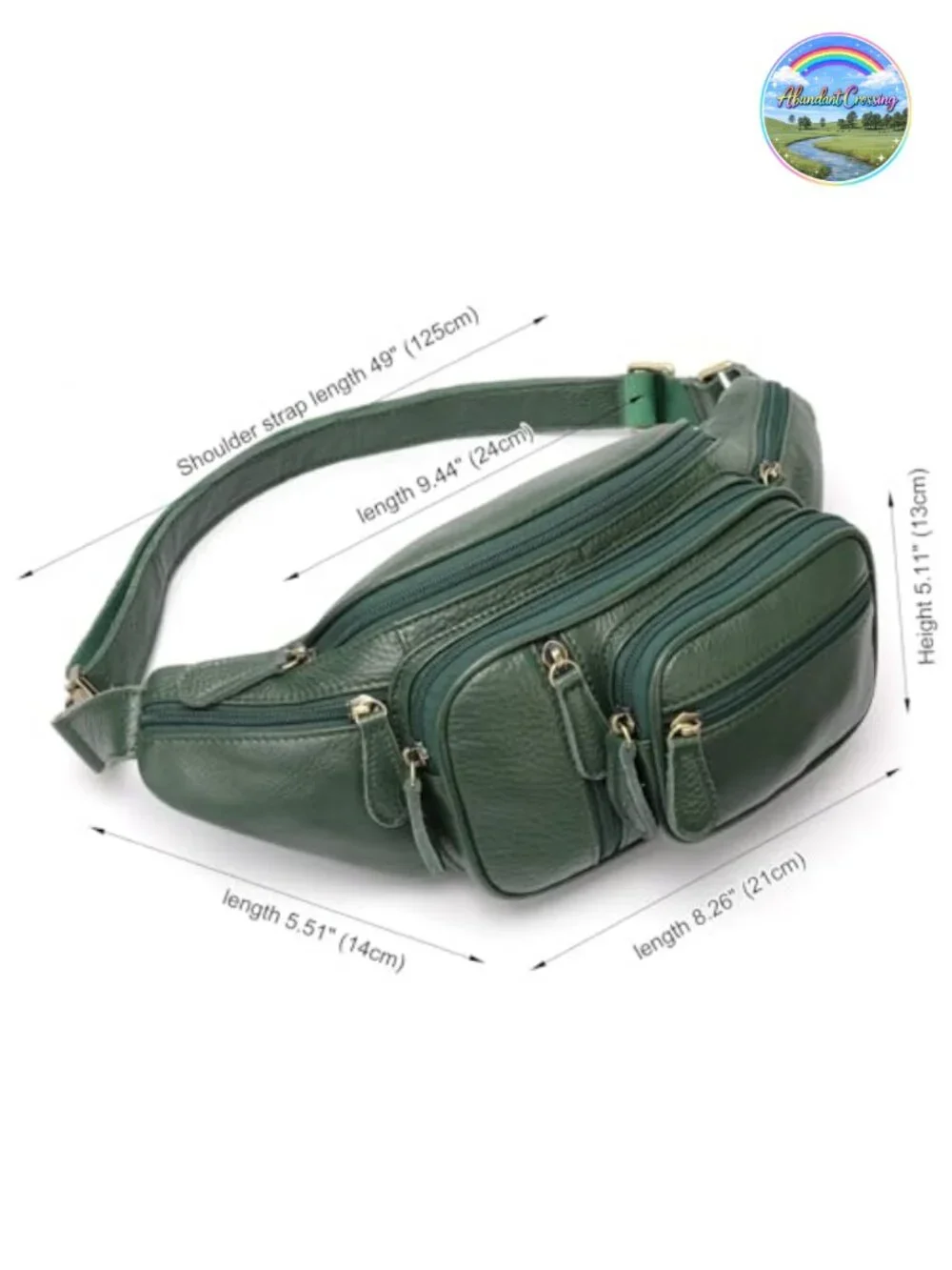 Genuine Leather Large Capacity Crossbody Waist Pack with 8 Pockets and Zipper